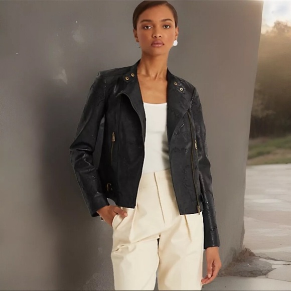 Ralph Lauren Black label  Jacket Leather Moto Biker Black size 4 - Picture 6 of 16